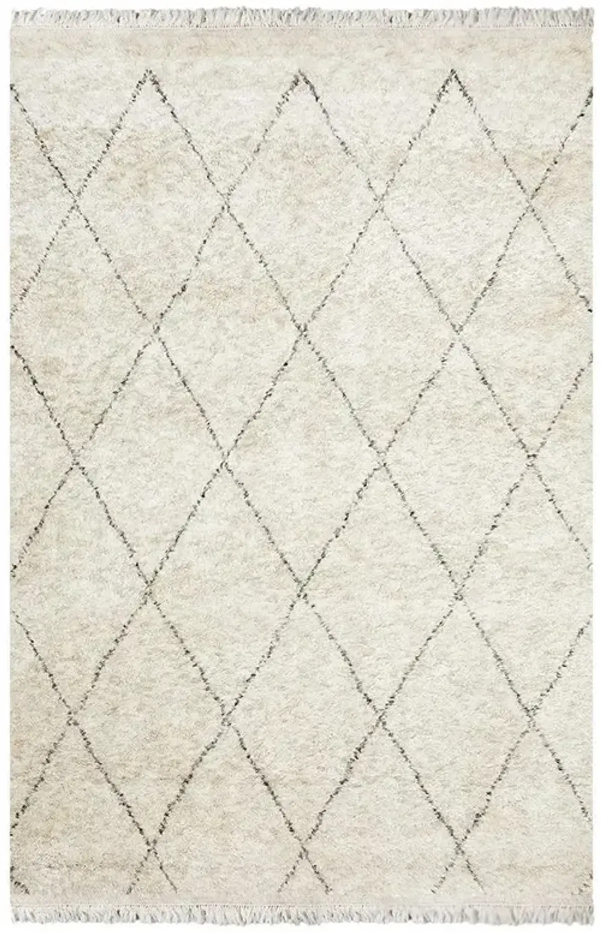 Sanaya Moroccan Linen Beige Wool Diamond Patterned Hand Knotted Rug - 5'x8'