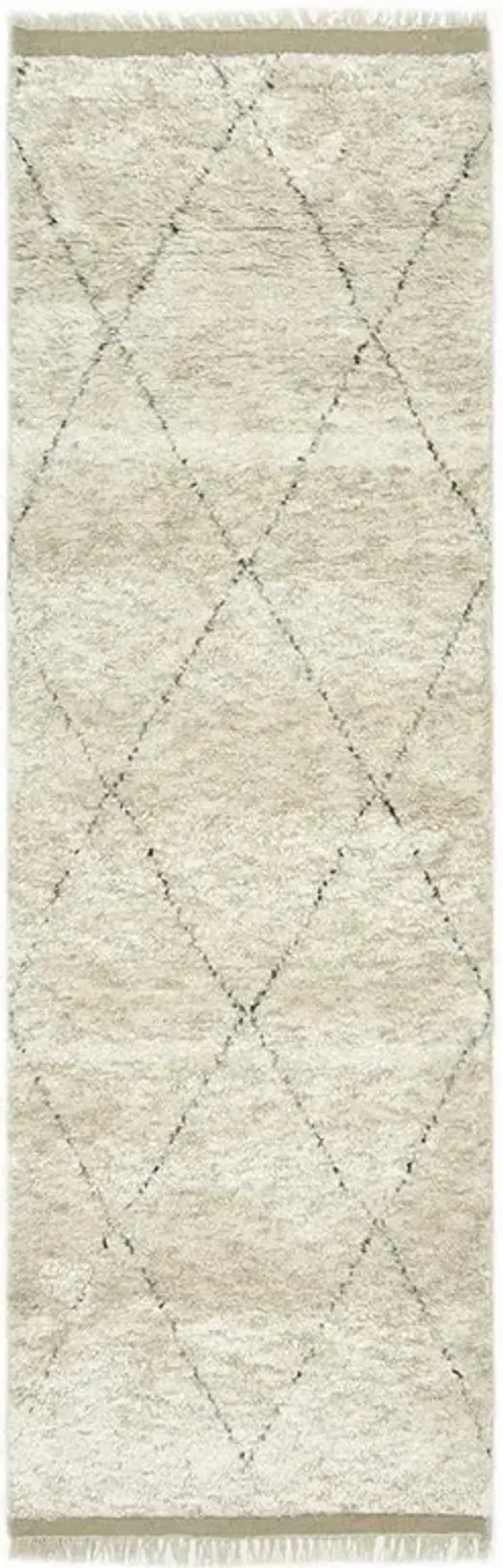 Sanaya Moroccan Linen Beige Wool Diamond Pattern Hand Knotted Rug - 2'6"x10'