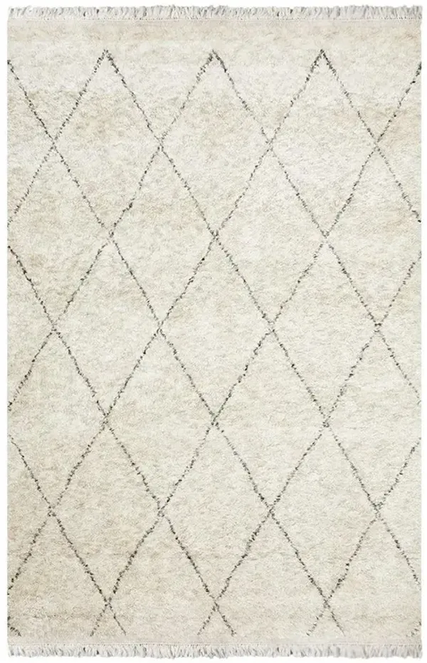 Sanaya Moroccan Linen Beige Wool Diamond Patterned Hand Knotted Rug - 10'x14'