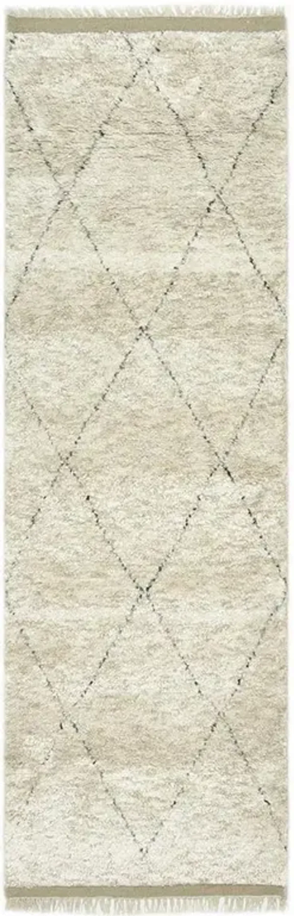 Sanaya Moroccan Linen Beige Wool Diamond Patterned Hand Knotted Rug - 2'6"x8'