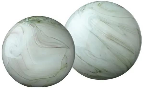 Athena Coastal Green Hand Blown Glass Orb Sculpture - Set of 2