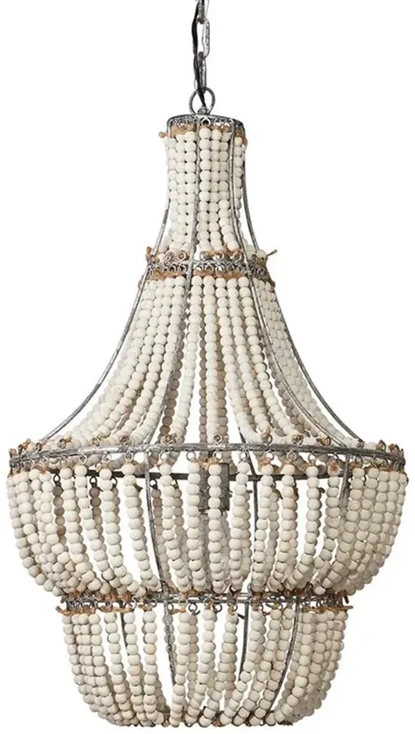 Beatrix Coastal Beach White Wood Bead Empire Chandelier