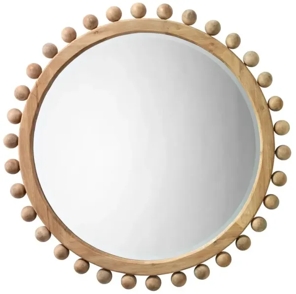 Brooke Coastal Beach Natural Wood Beveled Round Wall Mirror