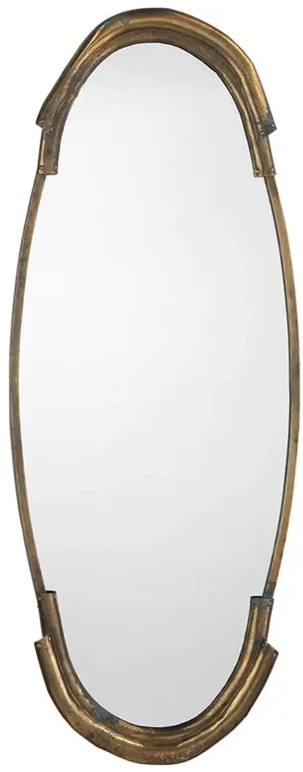 Lewis Hollywood Regency Antique Brass Metal Oval Wall Mirror
