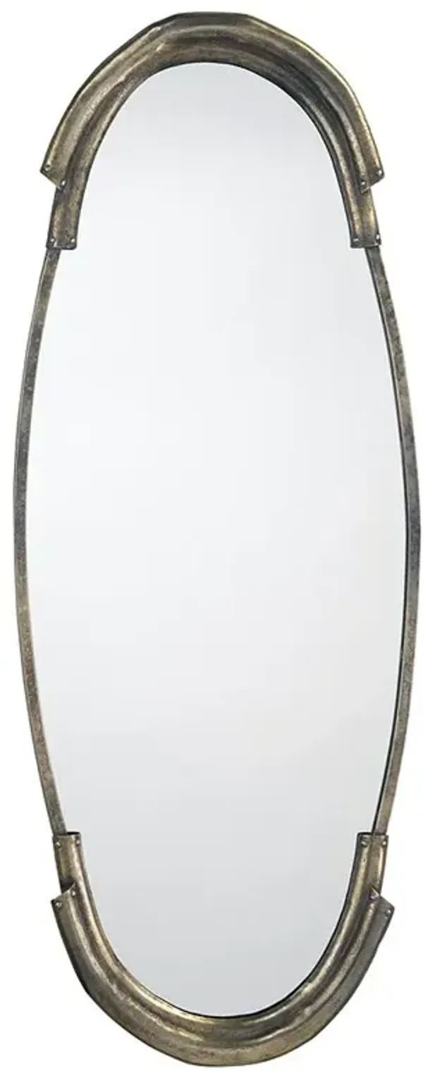Lewis Hollywood Regency Antique Silver Metal Oval Wall Mirror