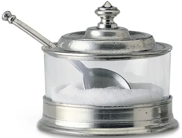 MATCH Modern Pewter Lid Clear Glass Condiment Bowl and Spoon