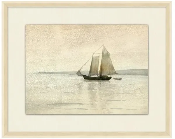 Caroline Coastal Beach Beige Sailboat Seascape Painting I