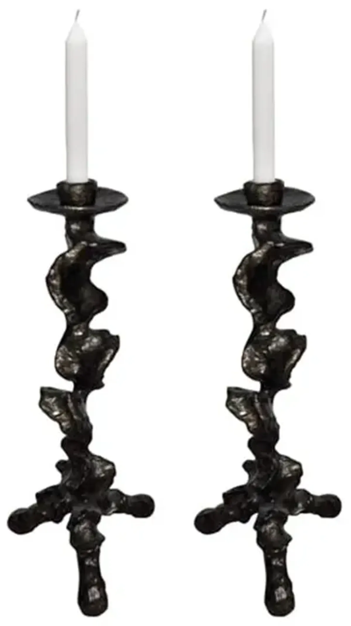 Klemm Modern Classic Antiqued Bronze Large Candleholder - Set of 2