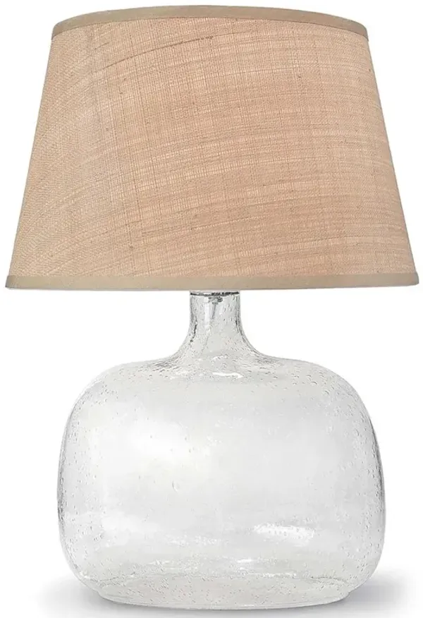 Seeded Clear Oval Glass Base Rattan Shade Table Lamp
