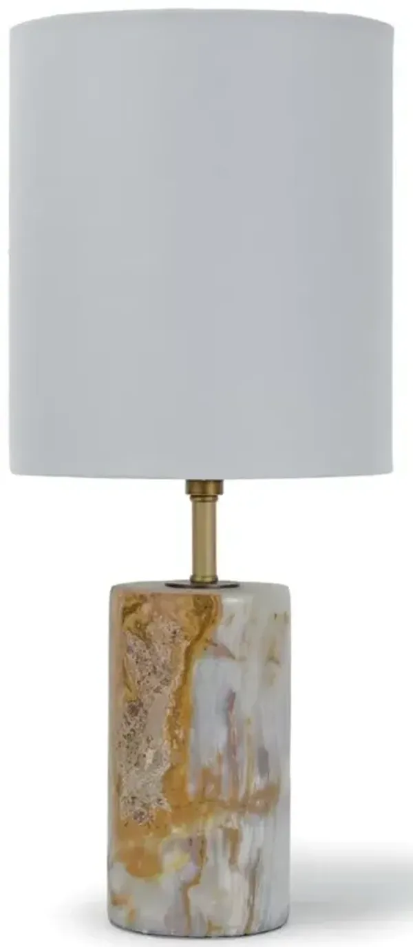 Hollywood Regency Jade Stone Brass Accent Cylinder Table Lamp