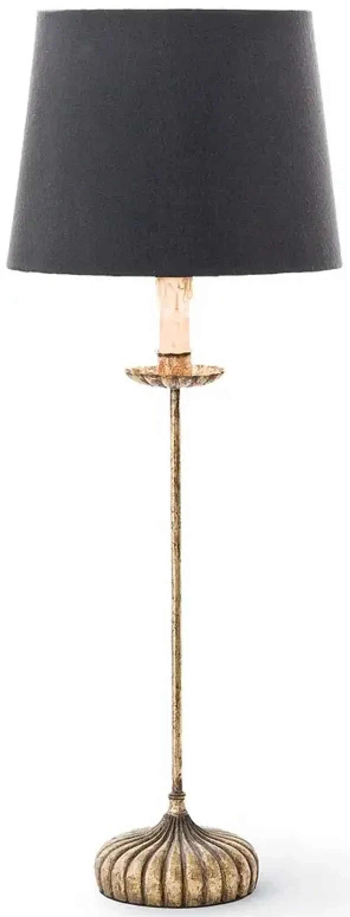 Clove Antique Gold Leaf Stem Black Linen Shade Buffet Table Lamp