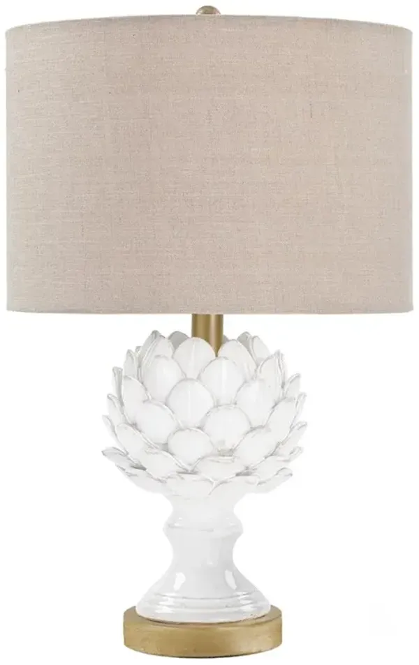 Leafy Artichoke French White Ceramic Table Lamp