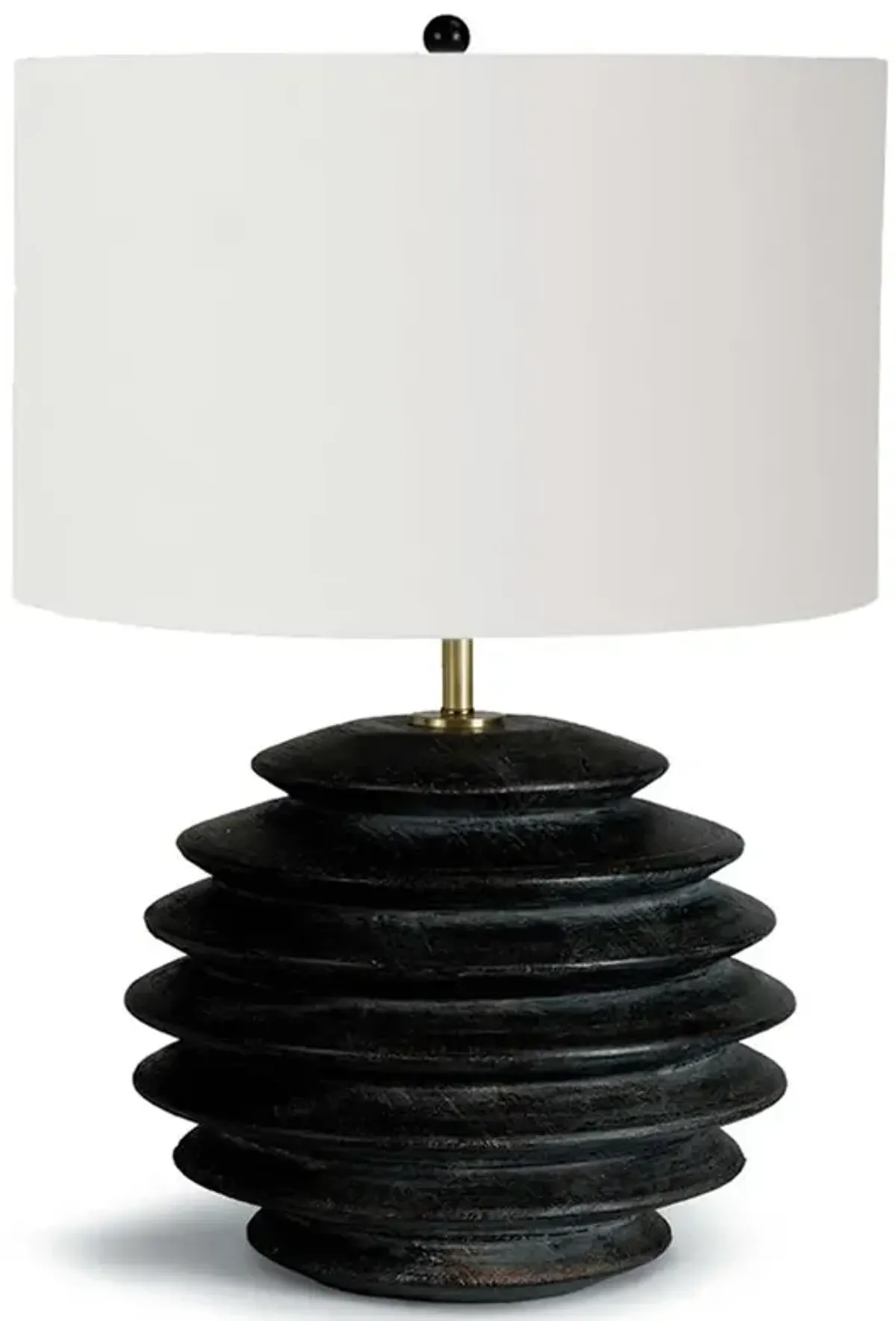 Accordion Black Birch Wood Round Base Table Lamp