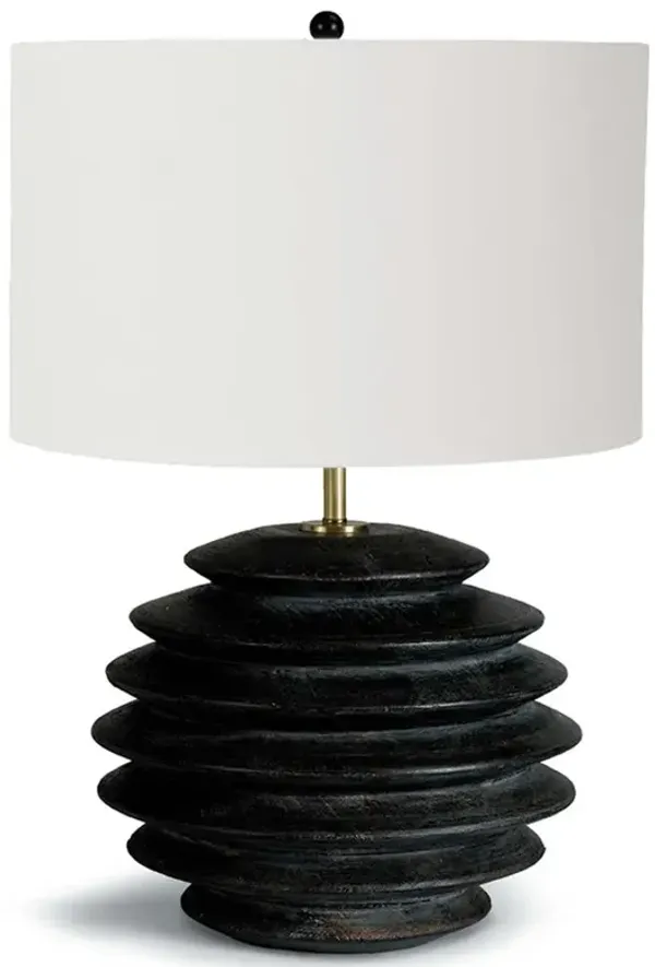 Accordion Black Birch Wood Round Base Table Lamp