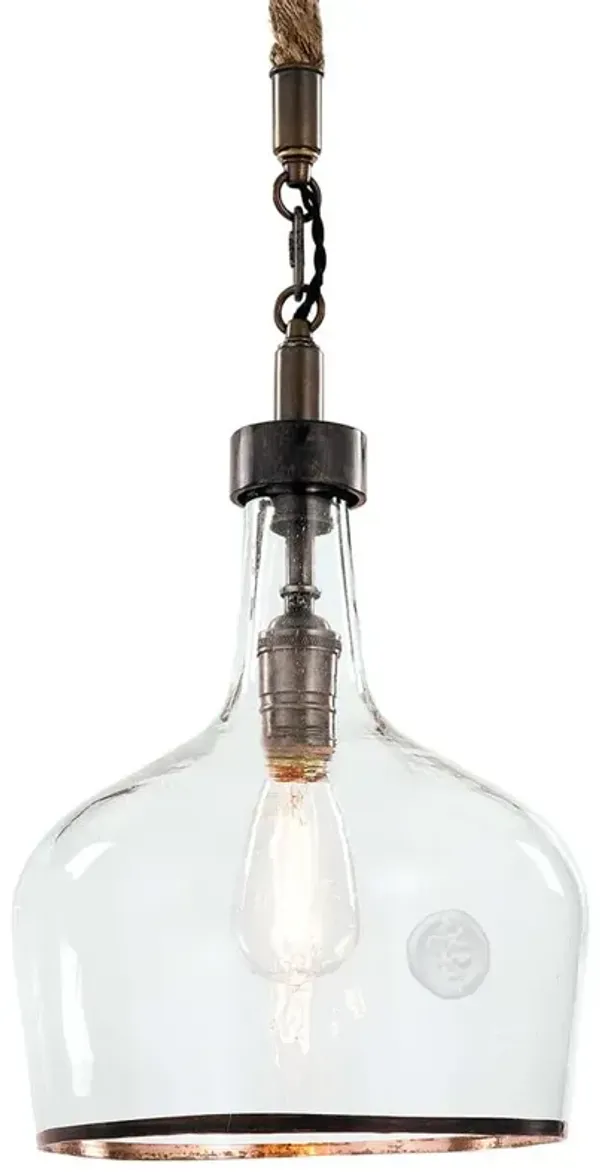 Demi John Industrial Loft Brown Jute Rope Glass Pendant - Small