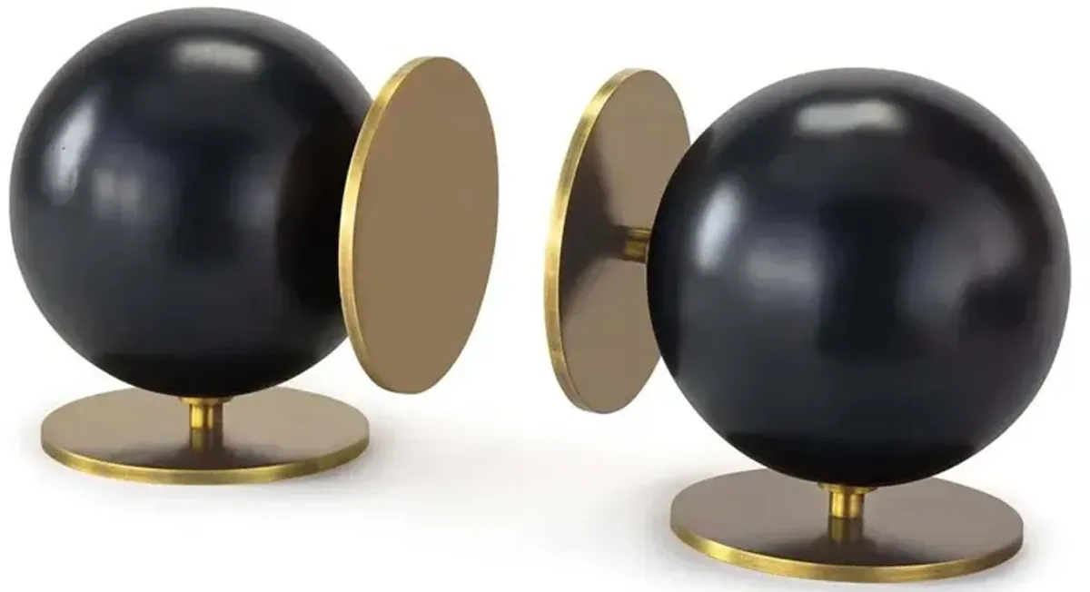 Grant Industrial Loft Black Steel Gold Accent Sphere Bookends