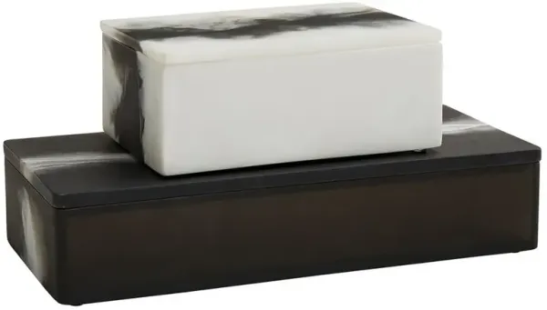 Hollie Modern Black And White Resin Decorative Boxes - Set of 2