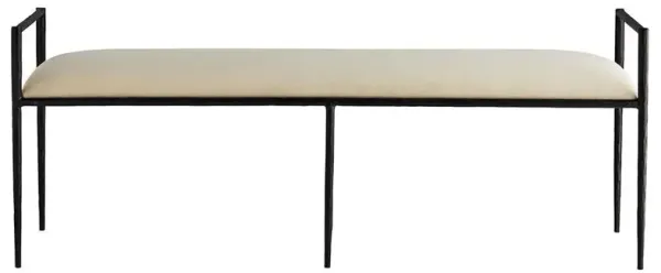 Barbana Modern Classic Off White Muslin Black Iron Bench
