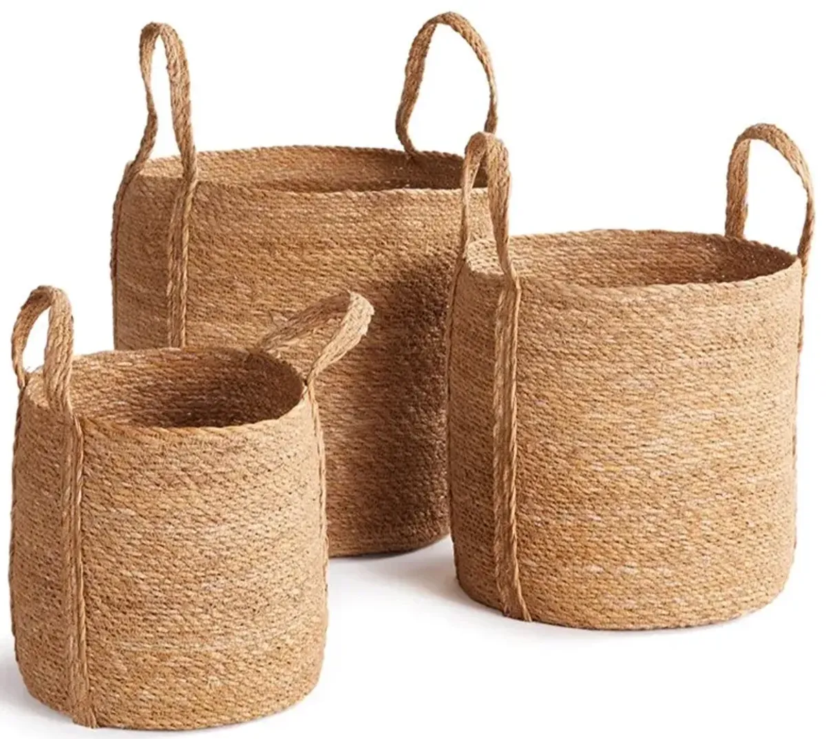 Zuri French Country Brown Seagrass Round Basket - Set of 3