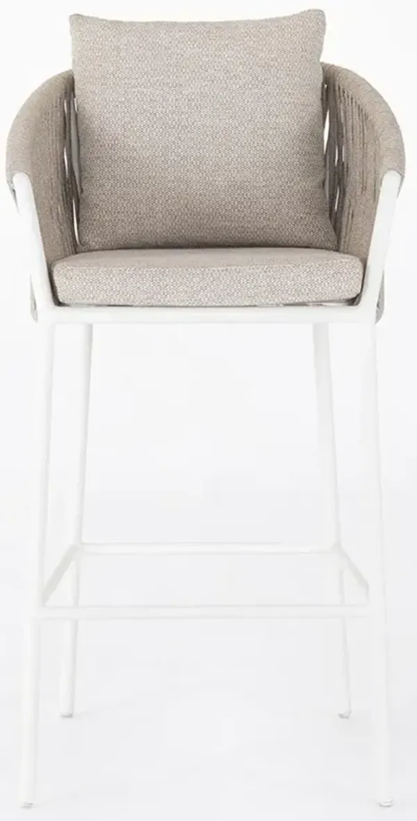 Porter Coastal Beach Beige Upholstered Aluminum Outdoor Bar Stool