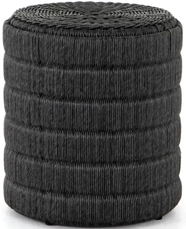 Madilynn Coastal Beach Grey Woven Wicker Outdoor End Table