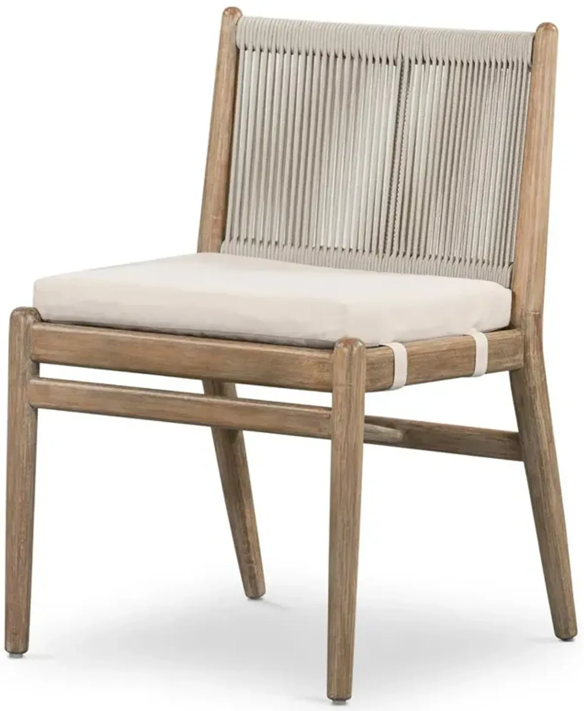 Rose Coastal Off White Upholstered Woven Rope Wood Outdoor Dining Side Chair