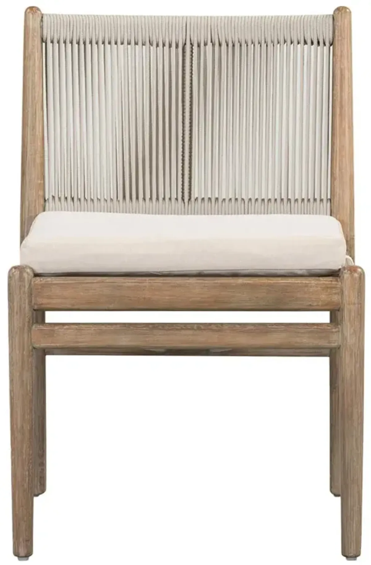 Rose Coastal Off White Upholstered Woven Rope Wood Outdoor Dining Side Chair