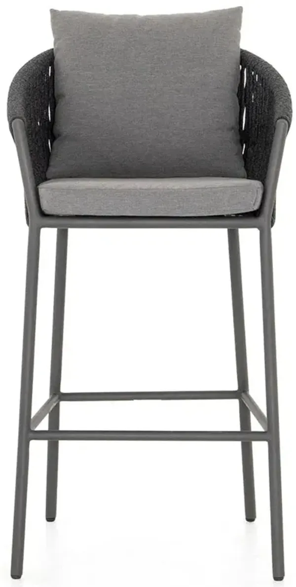 Porter Coastal Beach Grey Cushion Rope Outdoor Bar Stool