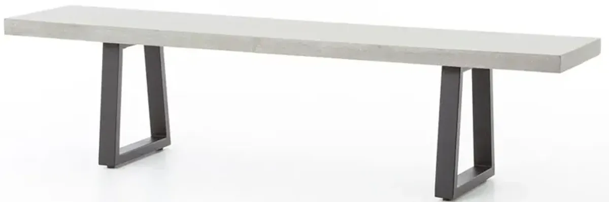 Maceo Industrial Loft Grey Stone Black Iron Outdoor Dining Bench