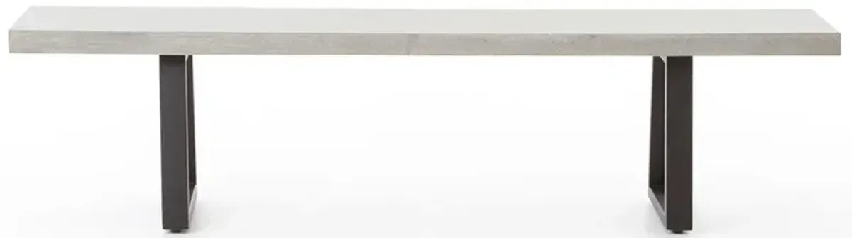 Maceo Industrial Loft Grey Stone Black Iron Outdoor Dining Bench