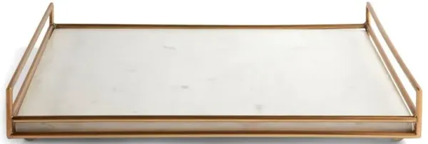 Tina Hollywood Regency Gold Iron Frame White Marble Rectangular Serving Tray