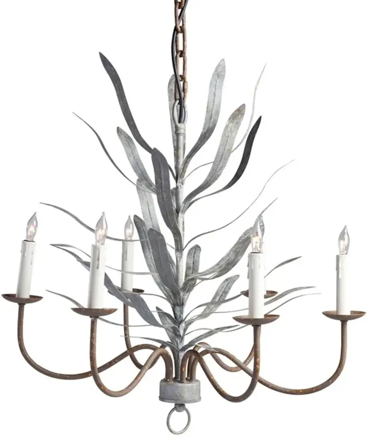 Allen French Country Silver Iron Frame Gold Accent Chandelier - Large