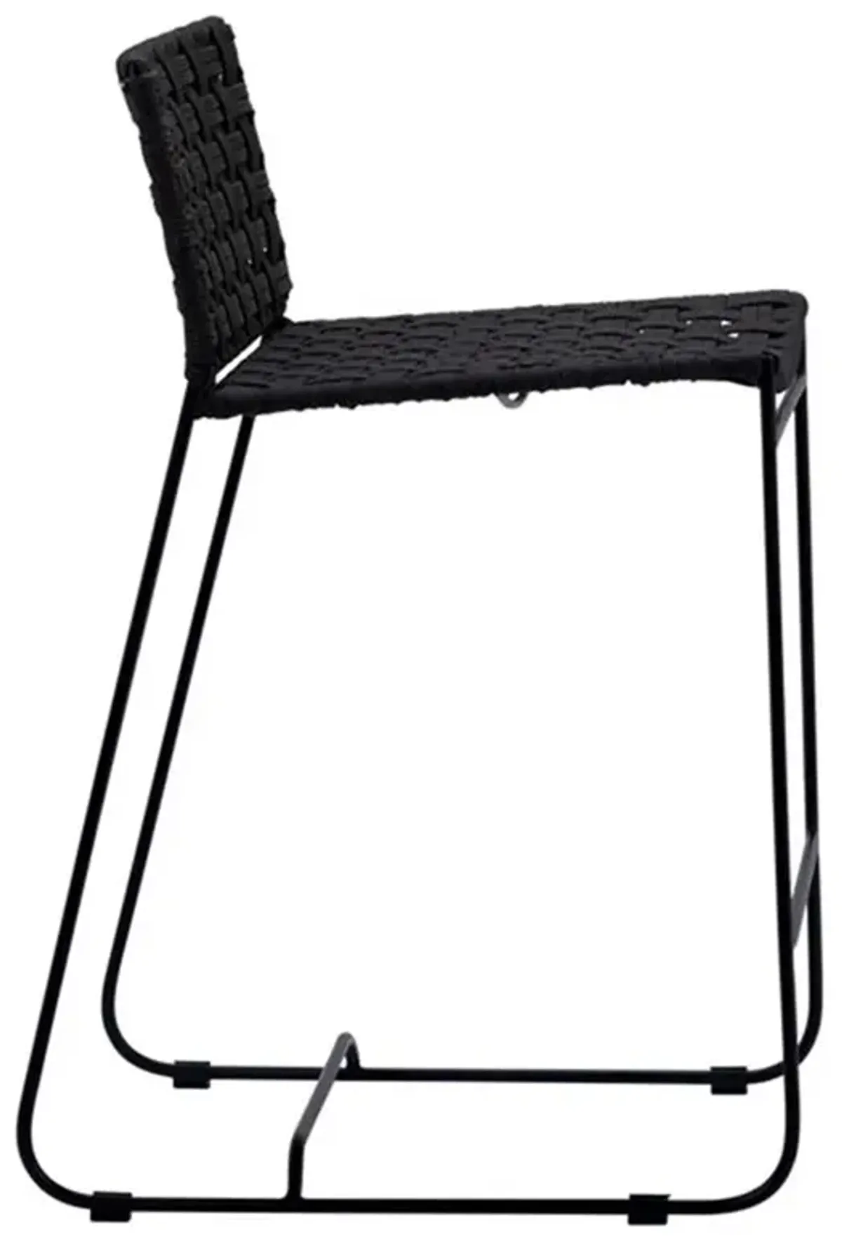 Clint Coastal Beach Black Woven Rope Seat Black Iron Frame Outdoor Counter Stool