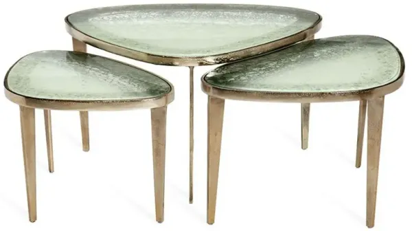 Jan Regency Grey Glass Top Brass Aluminum Frame Nesting Coffee Table