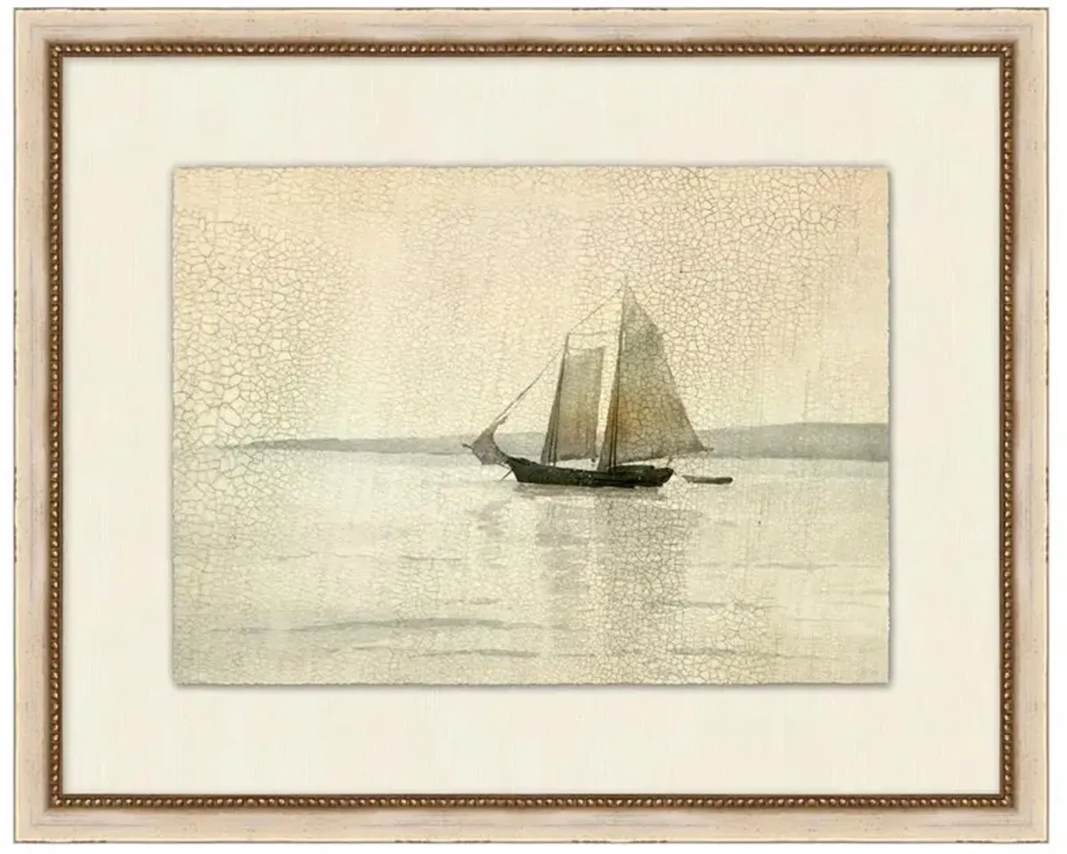 Caroline French Country Beige Sailboat Landscape Natural Frame Illustration 4