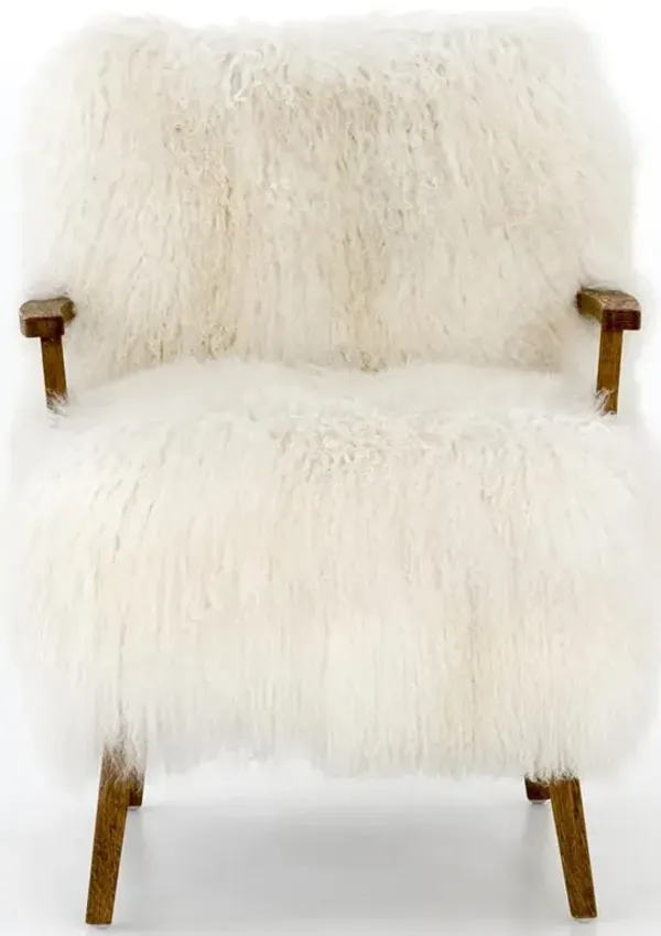 Everleigh Rustic Lodge White Fur Natural Oak Living Room Arm Chair