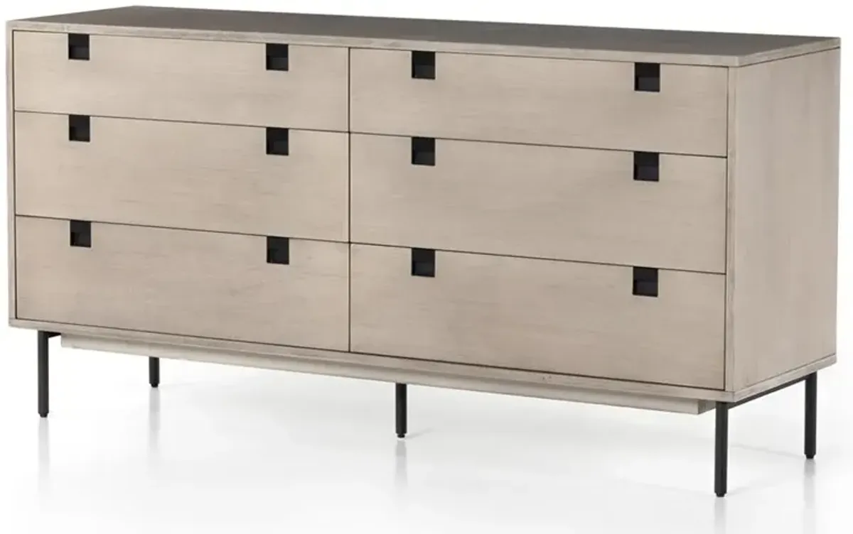 Currie Rustic Lodge Grey Wash Acacia Wood Black Iron 6 Drawer Dresser