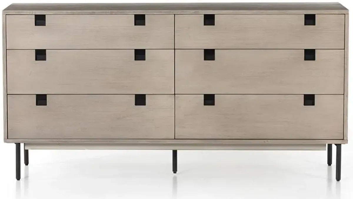 Currie Rustic Lodge Grey Wash Acacia Wood Black Iron 6 Drawer Dresser