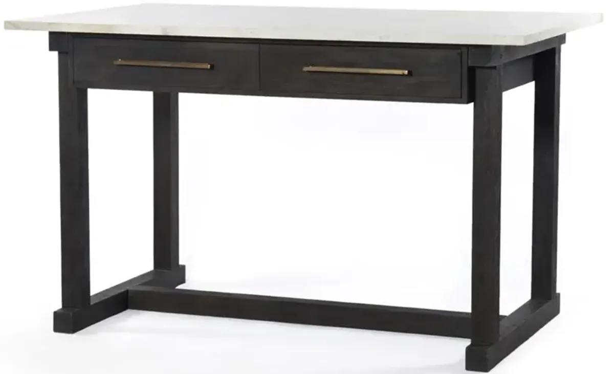Adaline Modern Classic White Marble Top Black Wood Kitchen Island Dining Table - 60"W