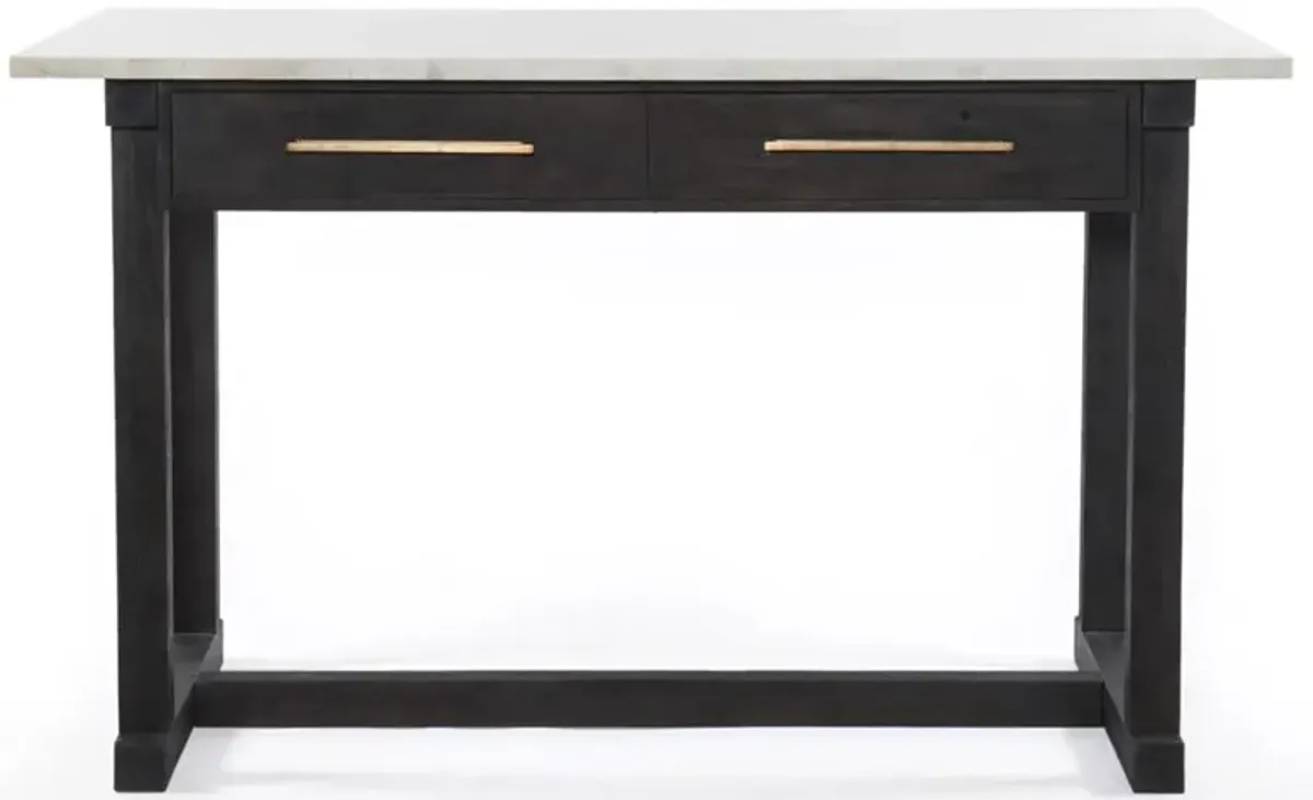 Adaline Modern Classic White Marble Top Black Wood Kitchen Island Dining Table - 60"W