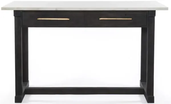 Adaline Modern Classic White Marble Top Black Wood Kitchen Island Dining Table - 60"W