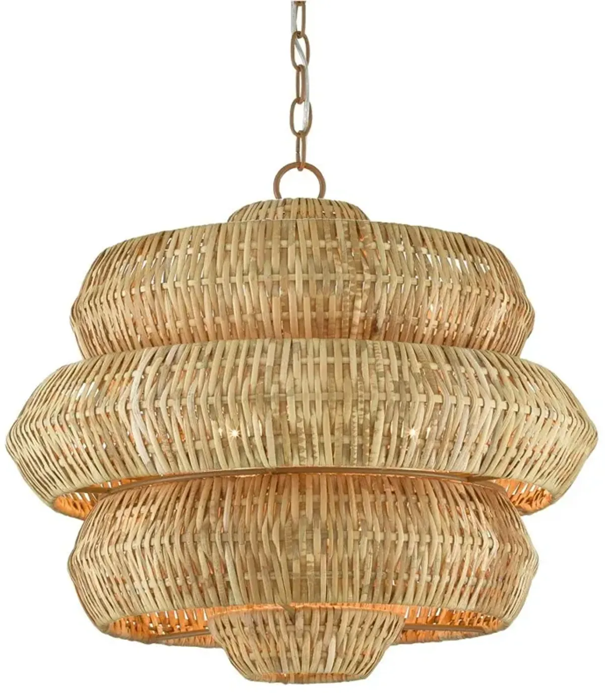 Rica Coastal Beach Brown Rattan 3 Tier Chandelier - Small