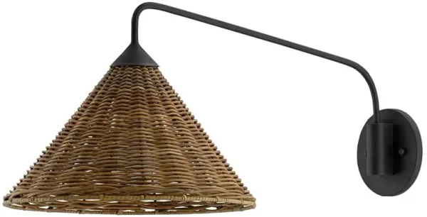 Keith Coastal Beach Brown Woven Rattan Black Iron Frame Arm Sconce