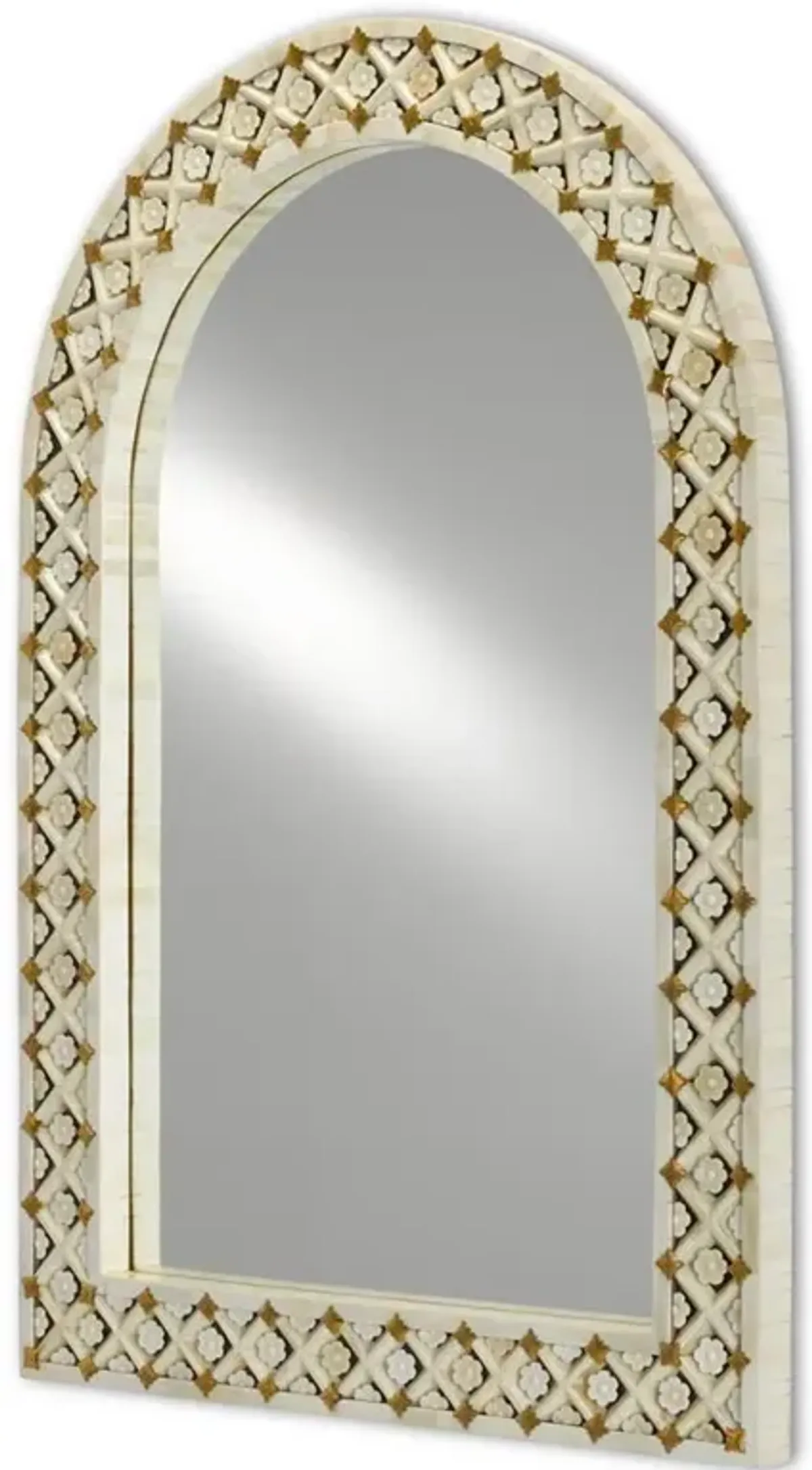 Elaine Modern Classic White Bone Gold Accent Arched Mirror