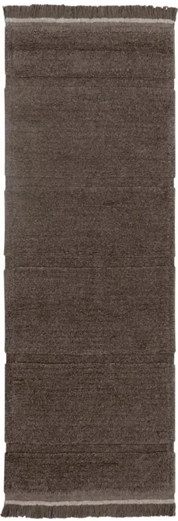 Steppe Modern Brown Wool Solid Washable Rug - 2'7"x7'6"