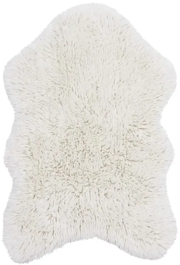 Woolly Modern White Wool Shag Washable Rugs - 2'5"x3' 7"