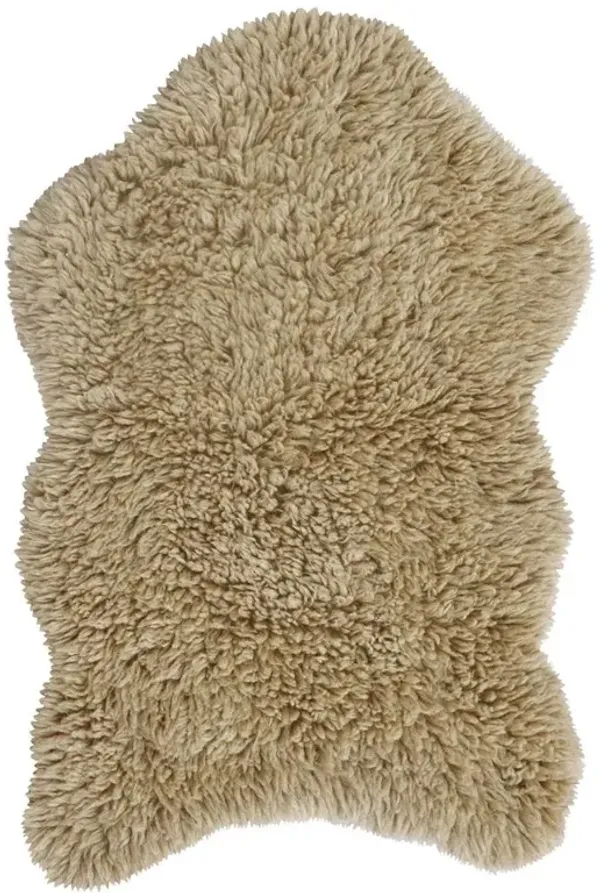 Woolly Modern Beige Wool Shag Washable Rugs - 2'5"x3'7"
