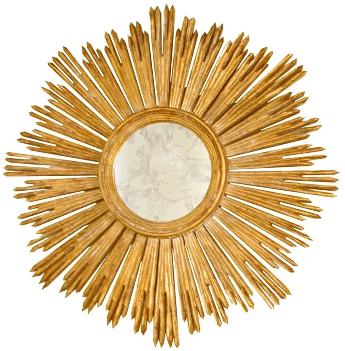 Worlds Away Margeaux Gold Leaf Wood Round Starburst Antique Wall Mirror