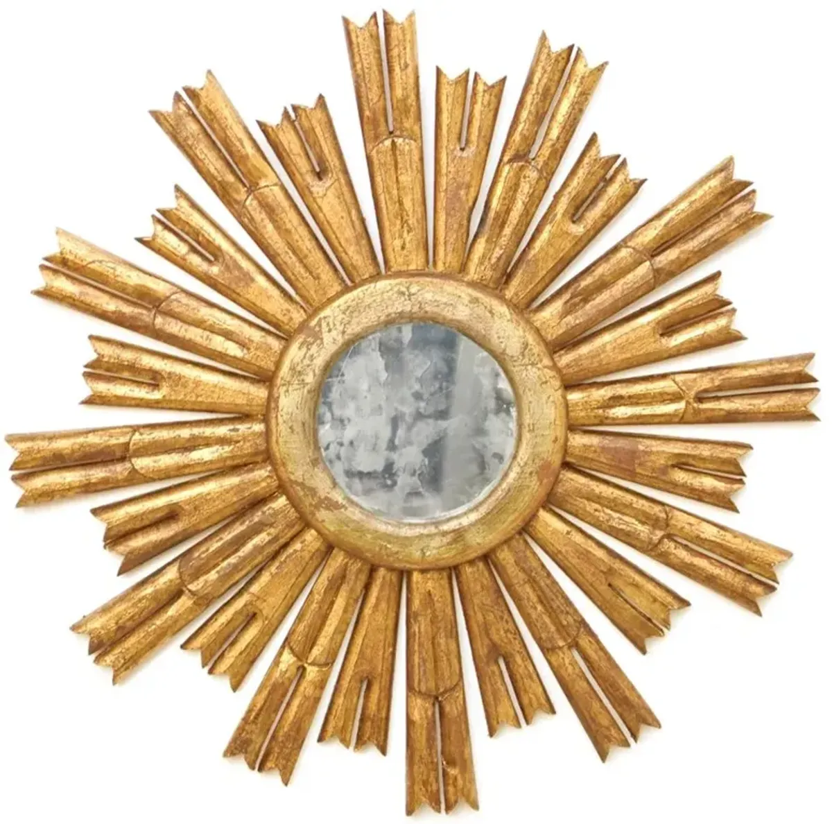 Worlds Away Rinaldo Mid Century Gold Leaf Wood Starburst Antique Wall Mirror