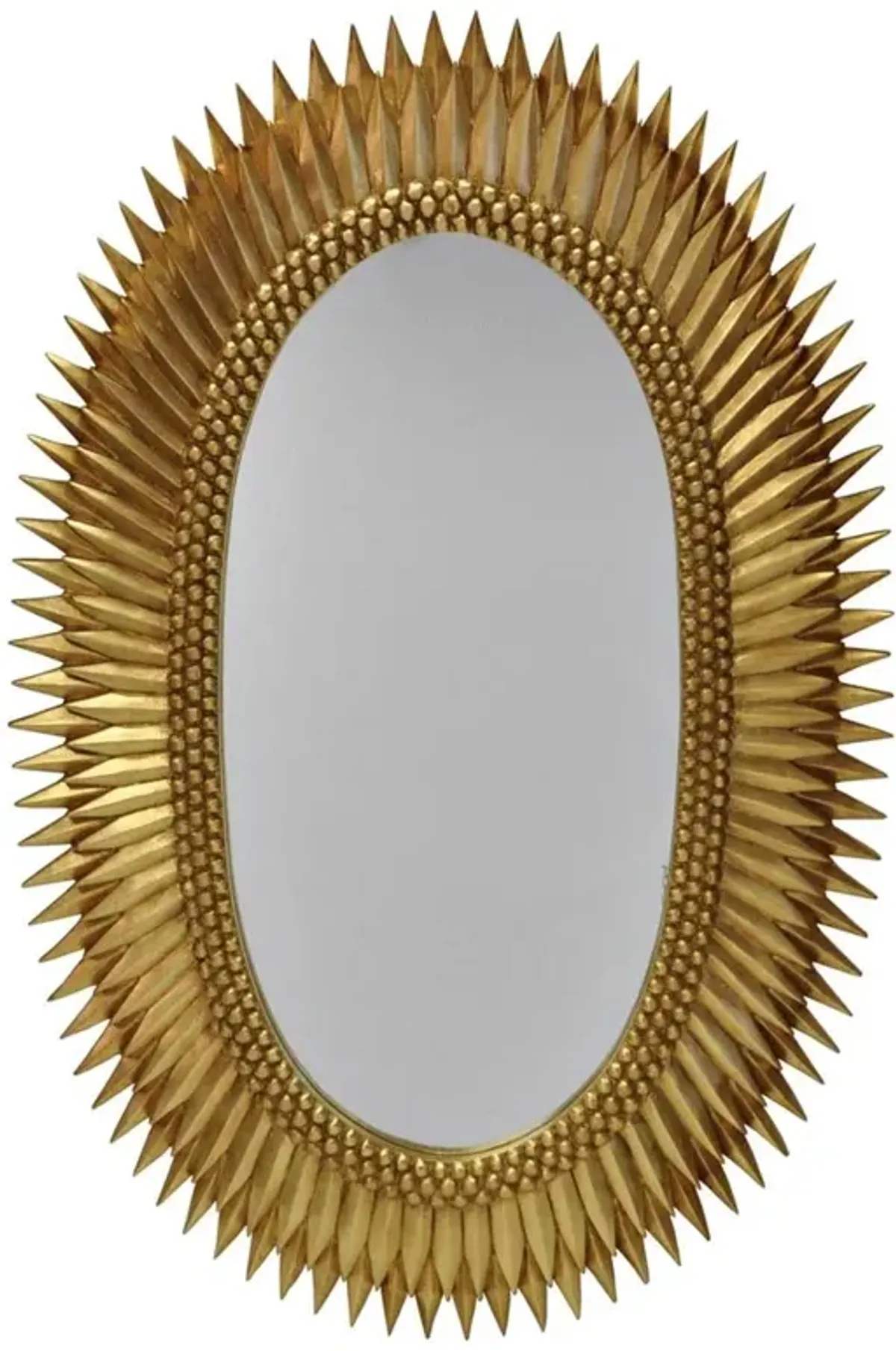Worlds Away Rita Mid Century Modern Gold Leaf Wood Oval Starburst Wall Mirror